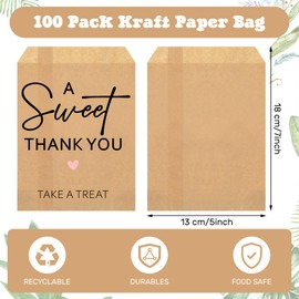 Teenyyou 100 Pcs Wedding Party Favor Candy Buffet Bags 5 x 7 Inch White Paper Treat Wedding Bags a Sweet Thank You Take a Treat Cookie Supplies for Guest Decorating Pastry Bridal Shower(Brown)
