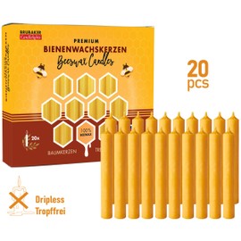 BRUBAKER 20-Pack Of Tree Candles 100% Beeswax Christmas Candles Pyramid Candles Honey-Yellow