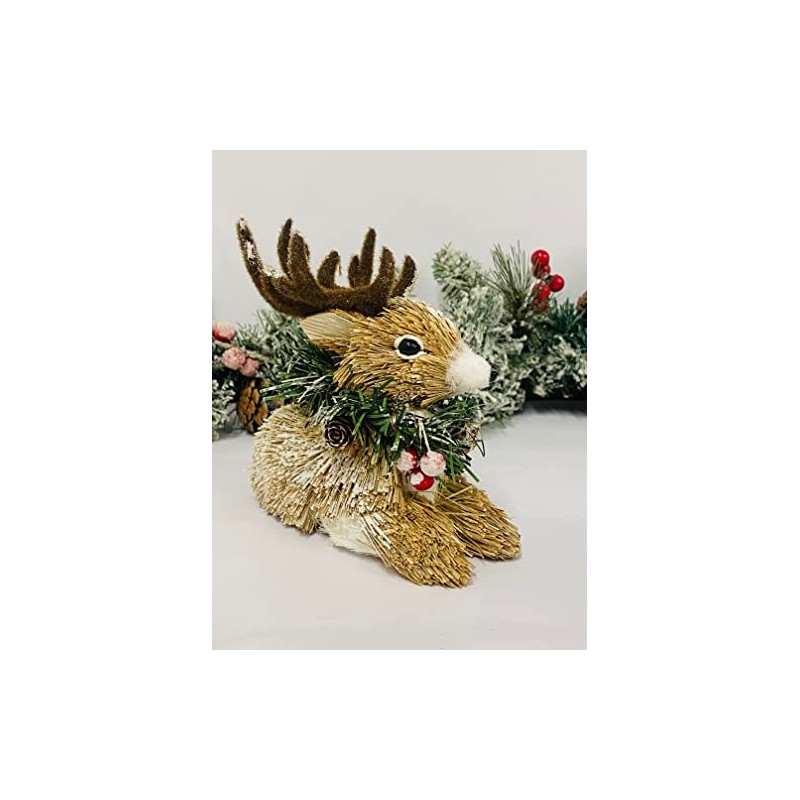 Mezzaluna Gifts Reindeer with Wreath Christmas Festive Ornament (SMALL H