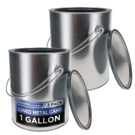 Master Elite 1 Gallon Lined Empty Metal Paint Can Bucket with Lids, Bail Handles, Pack of 2 - Triple Tight Seal, 128 fl. oz. Steel Coating Storage Container Tin - Store Leftover Water-Based Paint Auto