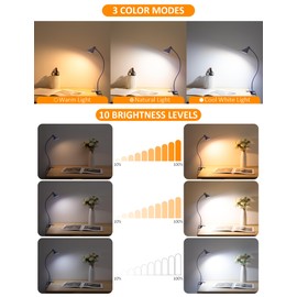 LiFMIRA Desk Lamp Clip on Lamp for Bed Headboard LED Reading Light for Bed, 3 Colors 10 Dimmable Brightness, Book Light for Reading in Bed Flexible Neck Clip on Light Clamp Lamp for Bed Desk(Purple)