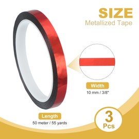 PATIKIL Metalized Polyester Film Tape 3/8 Inch x 55 Yards, 3 Pack Metallic Decor Tape Glossy Red Adhesive Mirror Tape for Detailing Accent Wall Graphic Arts Boat Trim Walls