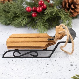 Mini Wood Sleds with Jute Hangers and Black Runners - Pack of 3 Classic Christmas Ornament Decorations - Ideal for Trees and Wreaths - 5-1/2" L x 2"