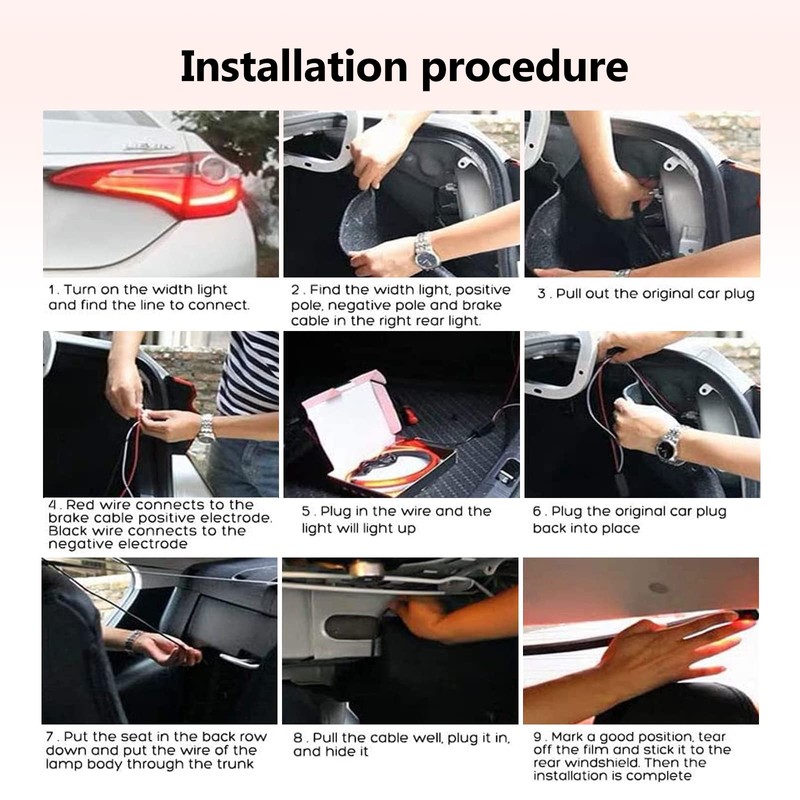 Miytsya 1 PC LED Third Brake Light Strip, Universal Red