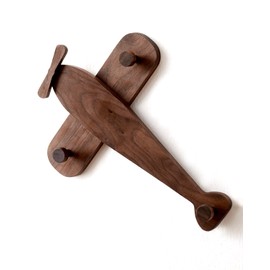 Vinoil Kids Coat Rack Wall Mount, Airplane-Shaped Wooden Wall Coat Hooks for Kids, Cute Walnut Coat Hanger Heavy Duty for Bathrooms, Door, Entryway, Kids Room, or Nursery