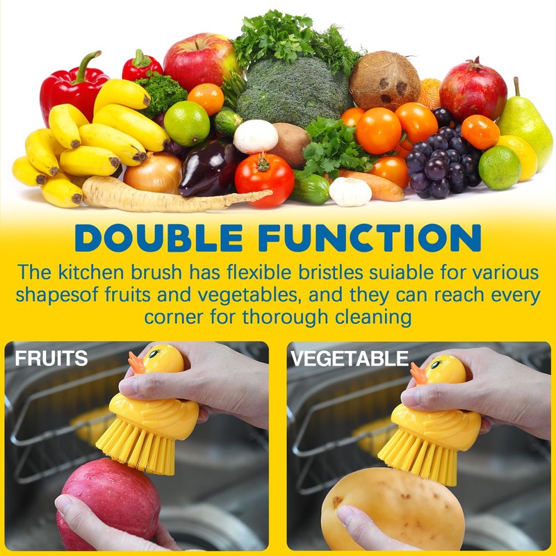 GTOTd Cute Ducky Washing Dish Brush（2 Pack）Ergonomic Palm Scrubber with