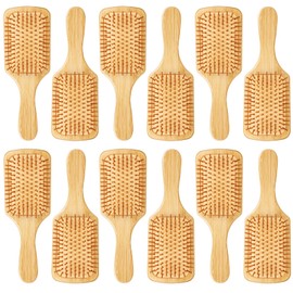 Molain 12 Pcs Bamboo Hair Brush, Bulk Wooden Paddle Brush for Women Round-tipped Bamboo Bristles, Detangling Brushes Lightweight Scalp Massage Anti Static for Women Men (9.84'' × 3.4'')