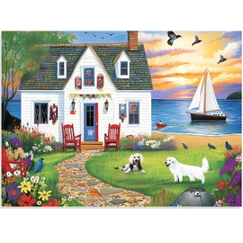 Puzzles for Adults 500 Pieces, Dog Birds Hourse Puzzle, Seaside Jigsaw Puzzles 500 Piece for Adults Kids Seniors, Recycled Cardboard Puzzle for Game Night Family Friends, 20.5x15 in