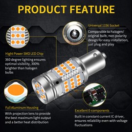 OPL5 2Pcs 1156 LED Bulb Amber Turn Signal Light Anti Hyper Flash CANBUS Error Free 360lm 42-LED Built-in Load Resistor 1156 BA15S P21W 1141 1073 7506 1003 12V 150°Led Bulb(1156 Amber)