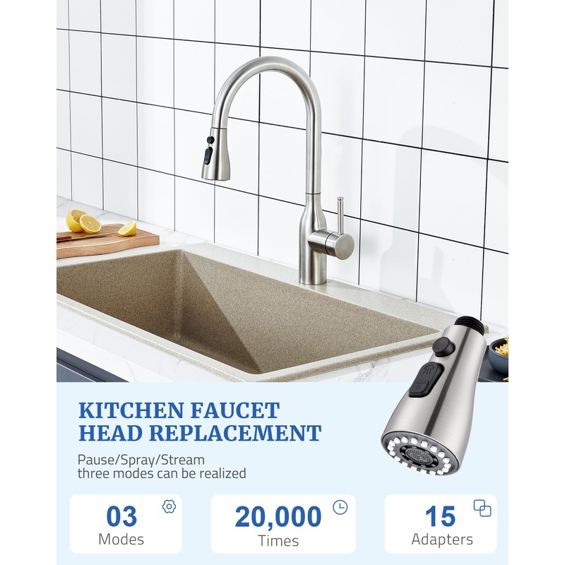Kitchen Faucet Head Replacement with 15 Adapters - 3 Functions