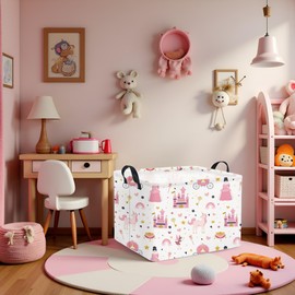 TIBAOLOVER Rectangular Kids Storage Basket Baby Storage Basket with Handles for Home Kitchen Boys and Girls Cute Toy Storage Bin Organizer Shelf Book Room Decor(Princess Castle)