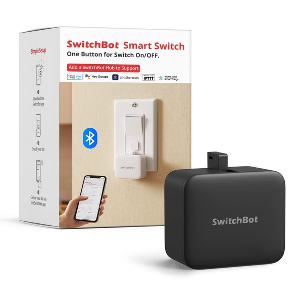 SwitchBot Smart Switch Button Pusher - Fingerbot for Automatic Light Switch, Timer and APP Bluetooth Remote Control, Works with Alexa, Google Home, IFTTT When Paired with SwitchBot Hub (Black)