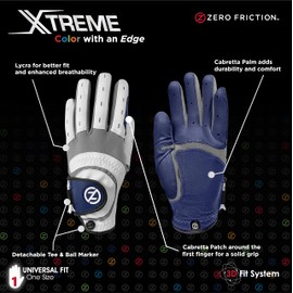 Zero Friction Men's Xtreme Cabretta Golf Glove, Universal Fit One Size, White/Navy LH