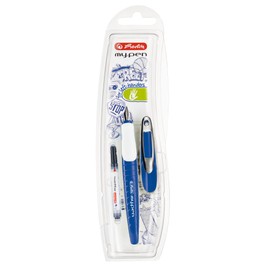 herlitz My.pen 50046782 School Fountain Pen for Left-Handed Users (L-Nib) Blue/White, 1 Piece in Foil Case