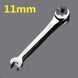 TopHomer 11mm Pipe Ratchet Wrench Ratchet Double Open End Flare Nut Wrench Chrome Vanadium Steel Fixed Head