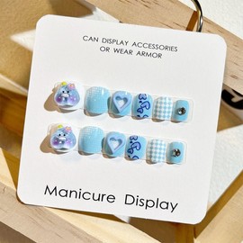 [Overseas] Kids Nail Art Children's Nail Patch Nail Patch Sticker Nail Full Sticker Wearing Nail Cartoon Finger Sticker PNT-156/ Spot Drill Model [03] 12-piece set 30ea