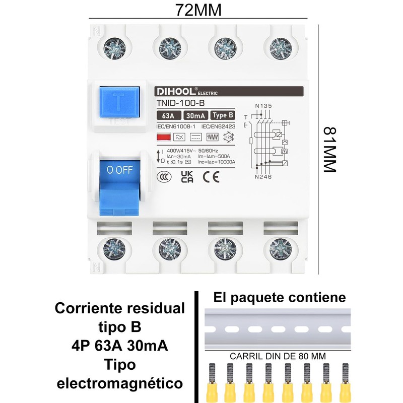 DIHOOL RCD Type B fi Circuit Breaker Residual Current Circuit