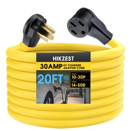 Hikzest 20FT NEMA 10-30P to 14-50R EV Charger Adapter Cord, 30 Amp Dryer to 50 Amp EV for Level 2 Charging, 4 Prong to 3 Prong Power Extension Cord with Handle, ETL Listed