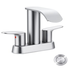 Waterfall Bathroom Basin Faucet 4 Inch Centerset Sink Faucet,Hot Cold Water Faucet Basin Mixer TapColor: NICKEL, Surface Finishing: Nickle
