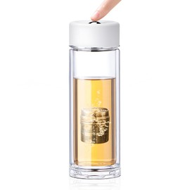 TEAVOR MagnaDrop Tea Tumbler – Double Wall Glass Tea Infuser Cup with Magnetic Steep Control & Bead Switch, Leakproof Travel Mug for Loose Leaf, 12.5oz