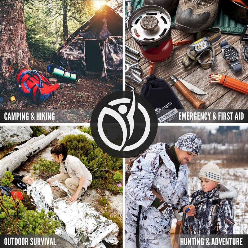 Lingito Survival Blanket, Emergency Blankets Camping, Hiking, Traveling, Heavy Duty