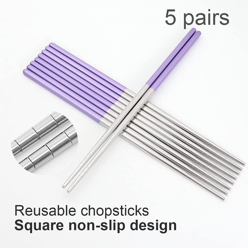 Stainless Steel Chopsticks Reusable Multicolor Lightweight 304 Metal Chopsticks Dishwasher
