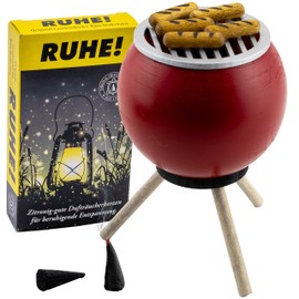 Seiffener Volkskunst Smoker Oven Grill Oven | Smoking Figure 10 cm | Grill + Incense Cones Calm | Smoker Grill with Bratwursts | 26301 | Red