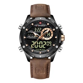 Reloj De Cuarzo Para Hombre Pulsera Correa De Cuero Militar Correa Marrón Bisel Negro Fondo Negro