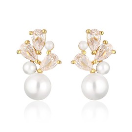 LEMOXIVI Gold Pearl Drop Dangle Earrings for Women, Pearl Wedding Earrings for Brides Bridesmaids Dangling, Bridal Earrings for Wedding, Prom Jewelry Gifts