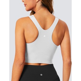 BAYDI Women's Sports Bra without Underwire Bustier High Closed Crop Top Racerback Tank Tops Removable Padding Yoga Bra, White