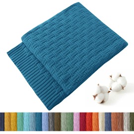 TREELY 100% Cotton Knitted Throw Blanket Couch Cover Blanket(50 x 60 Inches, Teal)