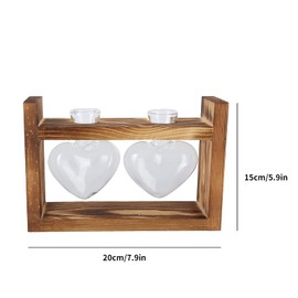 Plants Terrarium with Wooden Stand, Plant Propagation Stations Heart-Shaped Transparent Table Vase for Hydroponic Plants (B)