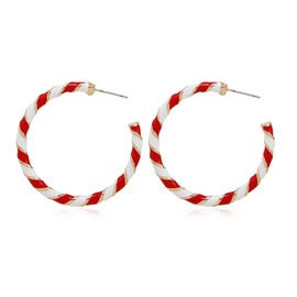 Colorful Candy Hoop Earrings for Women Girls Gold Plated Big Twisted Diagonal Striped Christmas Statement Dangle Drop Huggie Open Hoops Earring Fashion Lightweight Easter Holiday Ornament Jewelry (White Red)