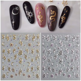 Snake Nail Art Stickers Decals 3D Gold Silver Nail Art Year of The Snake Stickers for Nails Designs Self Adhesive Nail Supplies & Decorations for Women Girls 2 Sheets