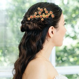 BETITETO Star Wedding Hair Accessories Bridal Crystal Flower Gold Hair Pieces with Comb for Women Girls (Red)