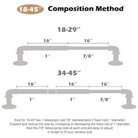 OLV 2 Pack Black Industrial Curtain Rods for Windows 28 to 48 inch(2.3-4ft),1'' Blackout Wrap Around Curtain Rods,Indoor and Outdoor,Matte Black,Size:18''-45''