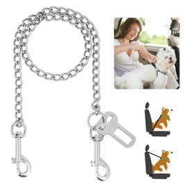 EFUTURETIME Bite Resistant Dog Lead Chain 85 cm, Dog Belt Short for Car Rear Seat, Dog Buckle, Safety Belt, Dog Stainless Steel 304, Dog Lead Chew Proof for Small/Large Dogs, Cats
