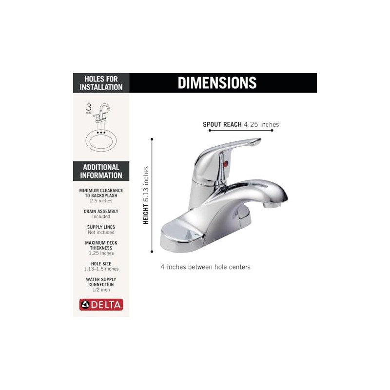 Delta Foundations Centerset Chrome Bathroom Faucet, 4 Inch 3 Hole