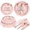 Rose Gold Birthday Plates and Napkins Set - 168PCS for