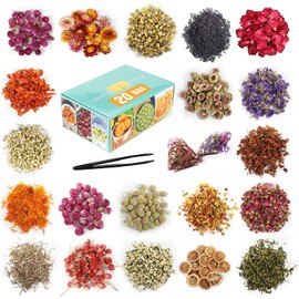 20 Bags Dried Flowers,100% Natural Dried Flowers Herbs Kit for Soap Making, DIY Candle Making,Bath - Include Rose Petals,Lavender,Don't Forget Me,Lilium,Jasmine,Rosebudsand More