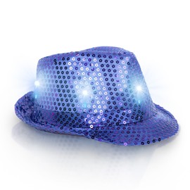 Fun Central LED Light Up Sequin Fedora Hats - Unisex (Blue) 2025 New Years Eve Supplies