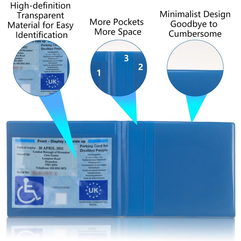 Disabled Badge, PU Leather Disabled Badge Holder for Car, Blue