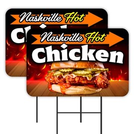 Vista Products Nashville Hot Chicken 2 Pack Double-Sided Yard Signs 16" x 24" with Metal Stakes (Made in Texas)