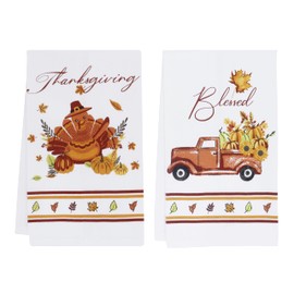 PurpleEssences - Juego de 2 toallas de cocina de algodón para otoño, juego de 2 toallas de cocina, toallas de cocina, multiusos para secar platos, 16 x 28 pulgadas, turco y camión