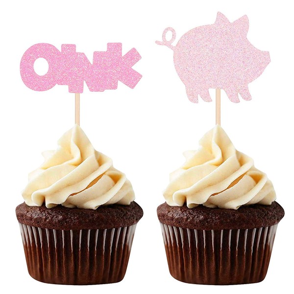 Giuffi 24 CT Oink and Pig - Decoración para cupcakes para niños, cumpleaños, baby shower, fiesta