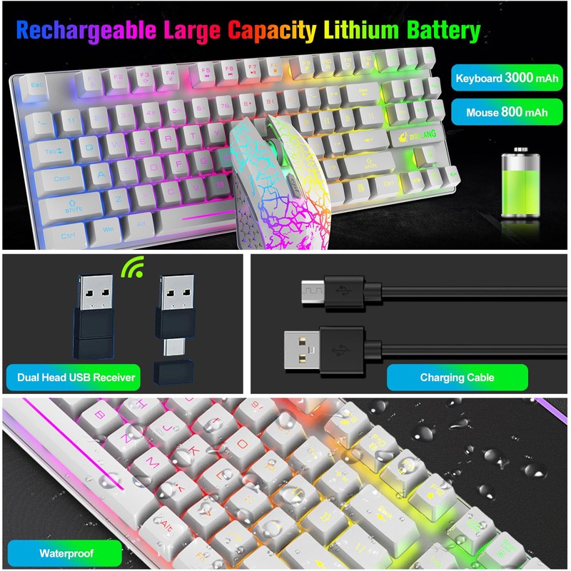 Wireless Gaming Keyboard and Mouse Combo with 87 Key Rainbow
