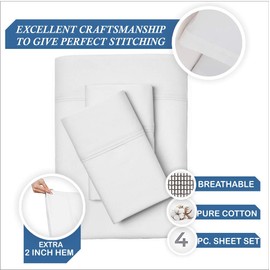 Meraki Linen 100% Egyptian Cotton 800 Thread Count 4 Piece Premium Sheet Set, Fill Luxurious Italian Finish Comfort Sheet Set with 19'' deep Pocket Made in India King Ivory