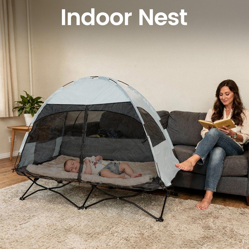 Protable Toddler Travel Bed with Tent: Foldable Kid Cot Tent