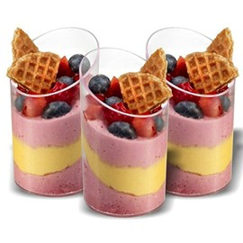 Zappy 500 Elegant Clear Slanted Cylinder Mini Dessert Appetizer Cup 2.5 oz Plastic Tasting/Sample Shot Glasses Parfait Glass/Souffle Jello Tumbler (500 Ct)