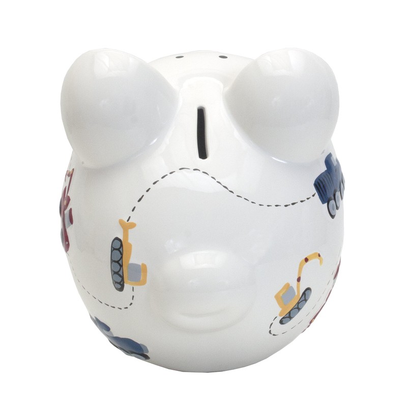 Child to Cherish Ceramic Piggy Bank for Boys, Construction Trucks,